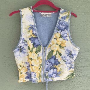 Vintage Nina Piccalino Women's Floral Cropped Vest Size 8 Multicolor Casual